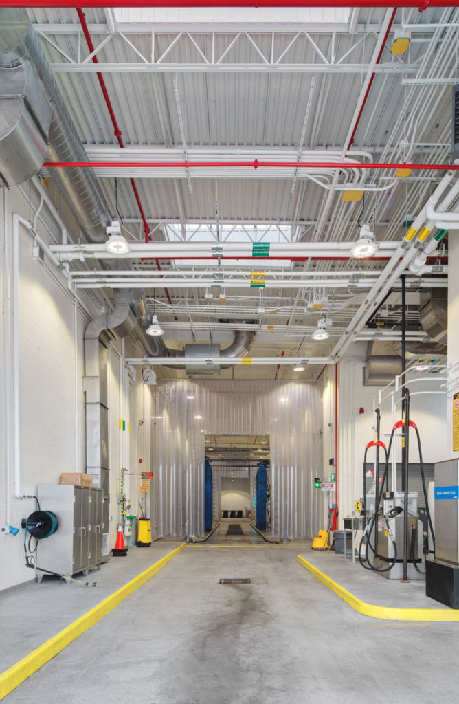 Interior photo of the bus maintenance area