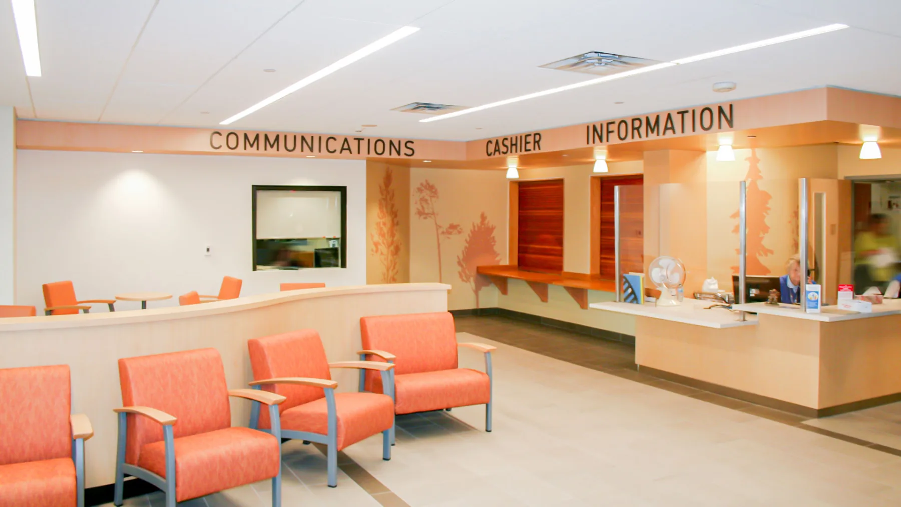 Interior photo of the lobby and reception