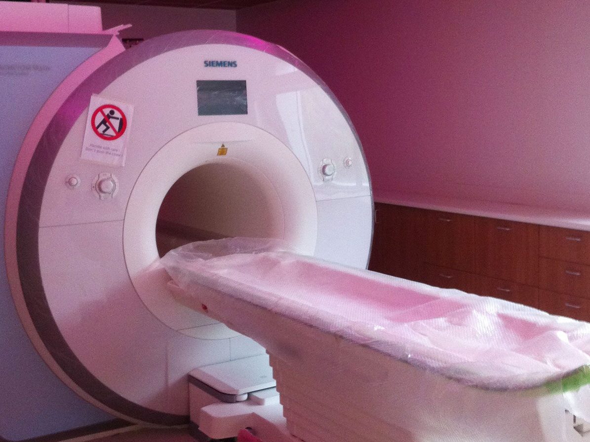 Interior photo of the MRI Suite under purple lighting